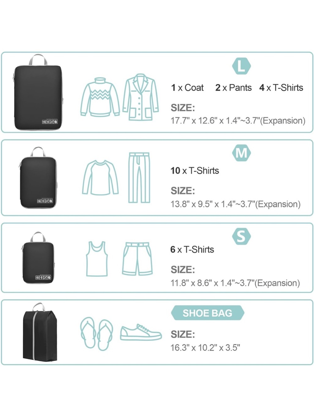 Travel Packing Compression Cubes Set - Picture 2 of 7